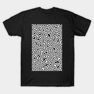 Black and White Abstract Liquid Lines Pattern T-Shirt